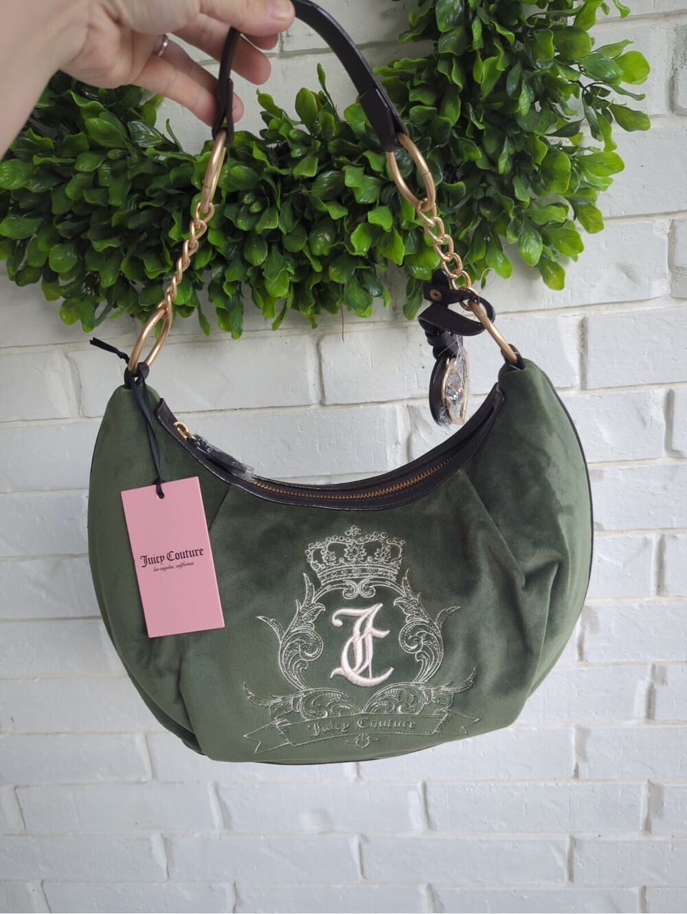 Juicy Couture Olive Green Velour Embroidered Shoulder Bag Need More Juicy Hobo